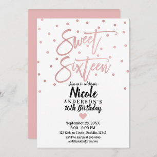Roos Gold Pink Modern Script Sweet 16 Zestien Kaart