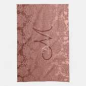 Roos Gold Pink Monogram Floral Modern Classy Theedoek (Verticaal)