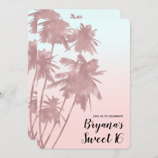 Roos Gold Pink Palms Beach Ombre Palm Trees Chic Kaart (Voorkant / Achterkant)