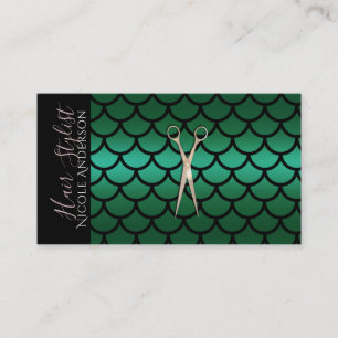Roos Gold Pink Scissors Green Mermaid Hair Stylist Visitekaartje