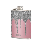 Roos Gold Pink Silver Glitter Drives Monogram 6 oz Heupfles (Links)