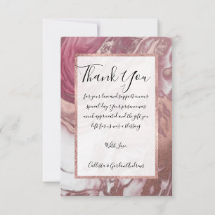 Roos Gold Pink White Painted Girly Abstract Marble Bedankkaart