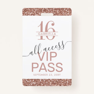Roos Gold Pink White Sweet 16 Uitnodiging VIP Badge