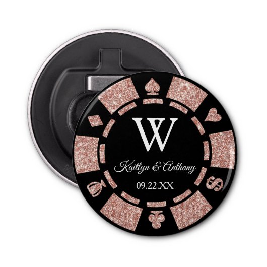 Roos Gold Poker Chip Casino Wedding Party Favor Button Flesopener (Voorkant)