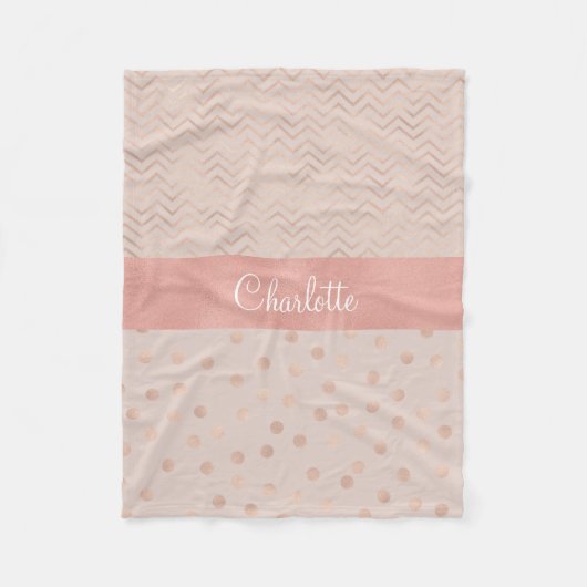 Roos Gold Polka Dot Pattern | Chevron Monogram Fleece Deken (Voorkant)