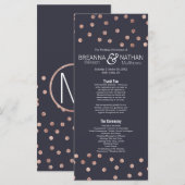 Roos Gold Polka Dots en Navy Blue Wedding Programm Programma (Voorkant / Achterkant)