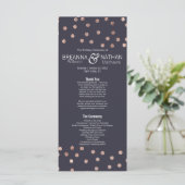 Roos Gold Polka Dots en Navy Blue Wedding Programm Programma (Staand voorkant)