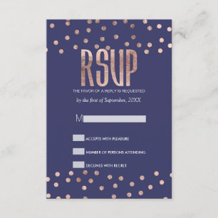Roos Gold Polka Dots Light Navy Blue RSVP-kaarten RSVP Kaartje