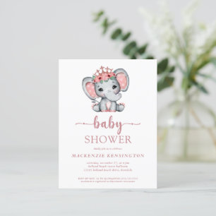 Roos Gold Princess Elephant Baby Girl Uitnodiging Briefkaart