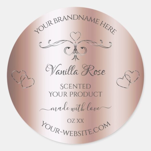 Roos Gold Product Labels Zilver Cute Hearts (Voorkant)