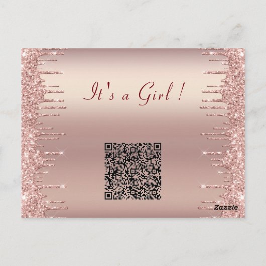 Roos Gold QR Code Baby Meisje Douche Uitnodiging (Achterkant)