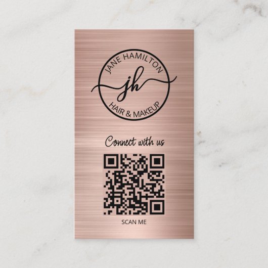 Roos Gold QR Code Circle Zakelijke Logo Visitekaartje (Voorkant)