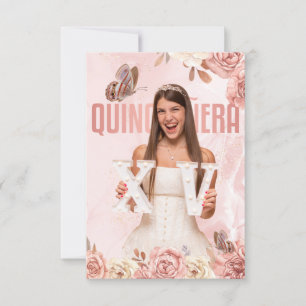 Roos Gold Quinceanera Bloemenprinses Vlinder Kaart