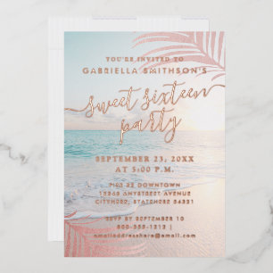 Roos Gold Real Folie Beach Sweet 16th Birthday Foi Uitnodiging