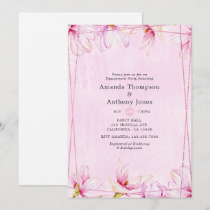 Roos Gold & Roze Floral Geometric Engagement Party Kaart