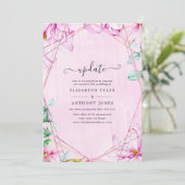 Roos Gold & roze Magnolia Geometric Wedding Update Kaart (Staand voorkant)