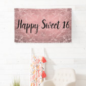 Roos Gold Roze Moderne Trendy Marmeren Party Banne Spandoek (Insitu)