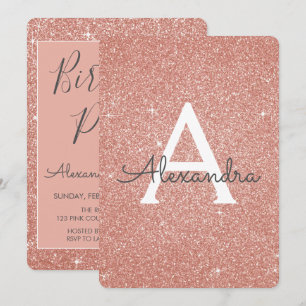 Roos Gold - Roze Sparkle Glitter Verjaardagsfeestj Kaart