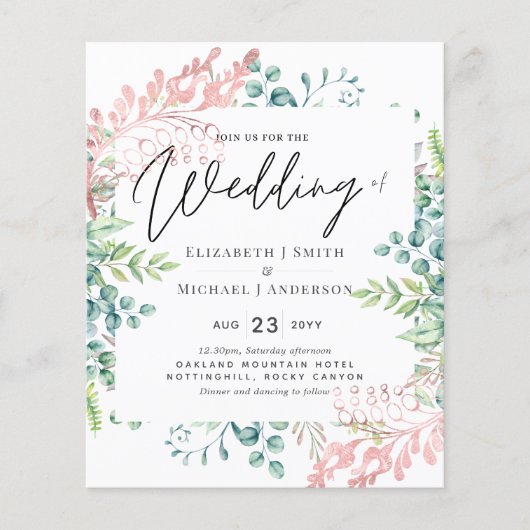 Roos Gold Sage Green Eucalyptus Greenery Invites (Voorkant)