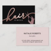 Roos Gold Scissor Hand Haarstylist Typografie Hair Visitekaartje (Voorkant / Achterkant)