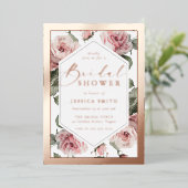 Roos Gold Script Blush Floral Lijst Vrijgezellenfe Folie Uitnodiging (Staand Voorkant)