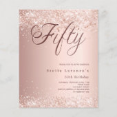 Roos Gold Script budget 50e verjaardagsuitnodiging (Voorkant)