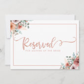 Roos Gold Script, Floral Reserved Place Card Aankondiging (Voorkant)
