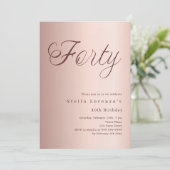 Roos Gold Script Luxury 40th Birthday Kaart (Staand voorkant)