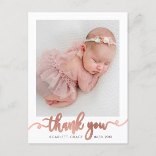 Roos Gold Script minimalistisch Baby foto dank u Briefkaart