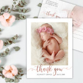 Roos Gold Script Modern Baby Foto Dank je Briefkaart
