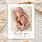 Roos Gold Script Modern Baby Foto Dank je Briefkaart