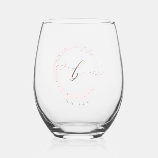 Roos Gold Script Monogram Letter B Wijnglas Zonder Voet (Voorkant)