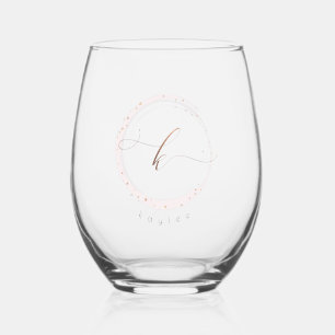 Roos Gold Script Monogram Letter K Wijnglas Zonder Voet