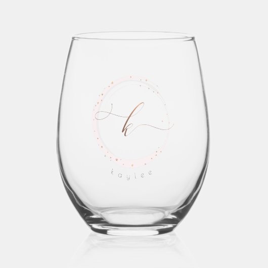 Roos Gold Script Monogram Letter K Wijnglas Zonder Voet (Voorkant)