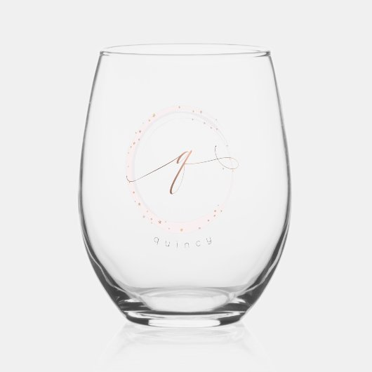 Roos Gold Script Monogram Letter Q Wijnglas Zonder Voet (Voorkant)