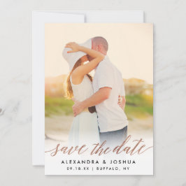 Roos Gold Script Photo Sla de datum op in Faux Fol Save The Date