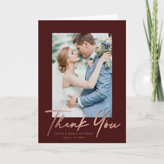 Roos Gold Script Photo Wedding Bedankkaart (Voorkant)