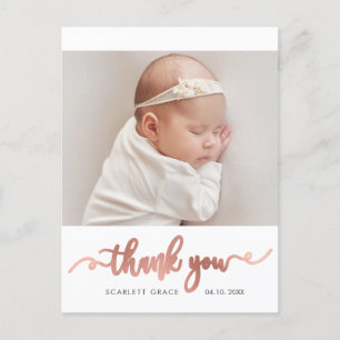 Roos Gold Script Simple Baby Foto Dank u Briefkaart