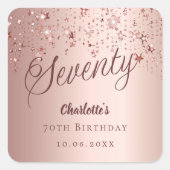 Roos Gold Script Stars 70e Verjaardag Vierkante Sticker (Voorkant)