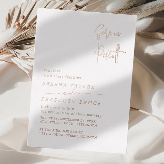 Roos Gold Script Wedding Real Folie Uitnodiging