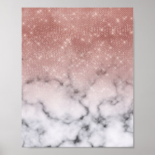 Roos Gold Sequin Glitter White Marble Ombre Poster