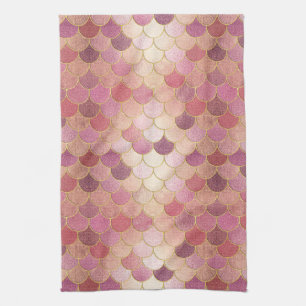 Roos Gold Shimmer Mermaid Scale Patroon Theedoek