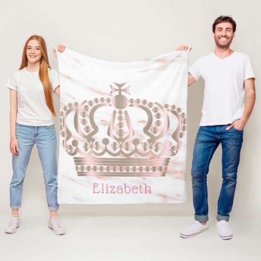 Roos Gold Shiny Princess Crown Monogram Fleece Deken (In situ)