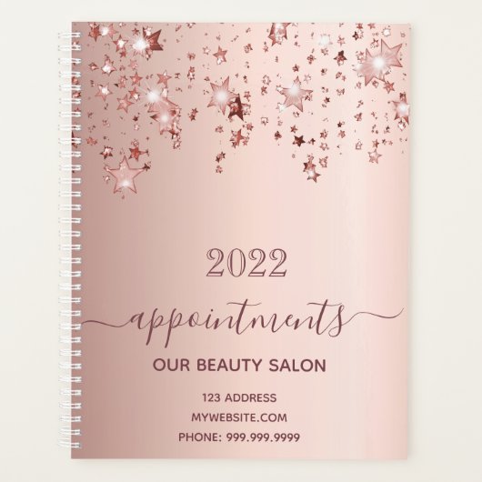 Roos Gold Shiny Stars Salon Afspraken 2025 Planner (Voorkant)