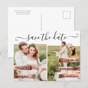 Roos Gold Signature Script Photo Save the Date Aankondigingskaart