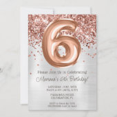 Roos Gold Silver 6e Verjaardagsfeestuitnodiging Kaart (Voorkant)