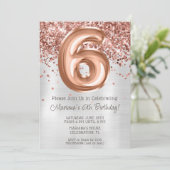 Roos Gold Silver 6e Verjaardagsfeestuitnodiging Kaart (Staand voorkant)