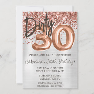 Roos Gold Silver Dirty 30 Thirty Birthday Party Kaart