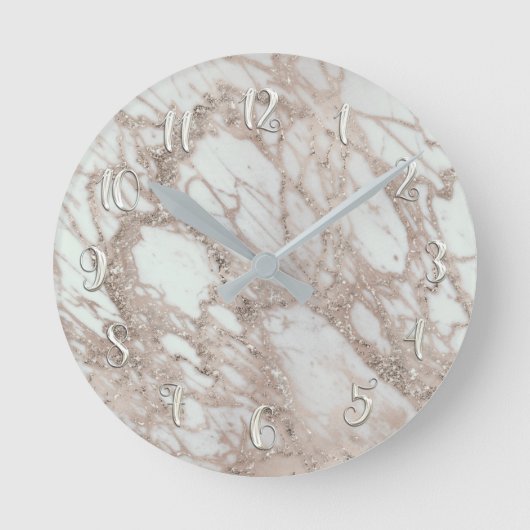 Roos Gold Silver Glam Marble Modern Personalized Ronde Klok (Voorkant)