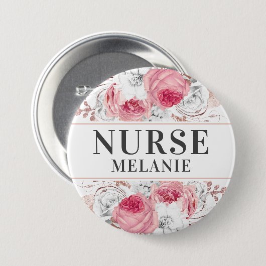 Roos Gold Silver Glitter Nurse Name Button Badge (Voorkant /achterkant)